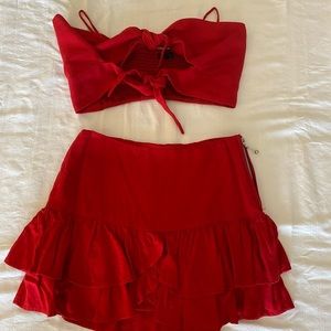 INDAH Red Set. Top S Skirt XS